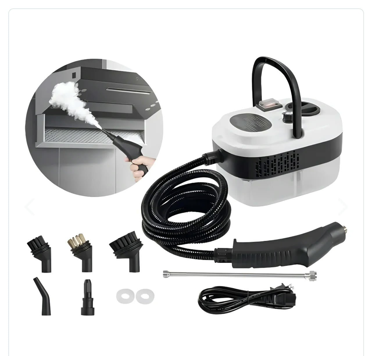 Equipo y accesorios mostrados por el proveedor: cepillos, puntas, extensión, anillos y cable